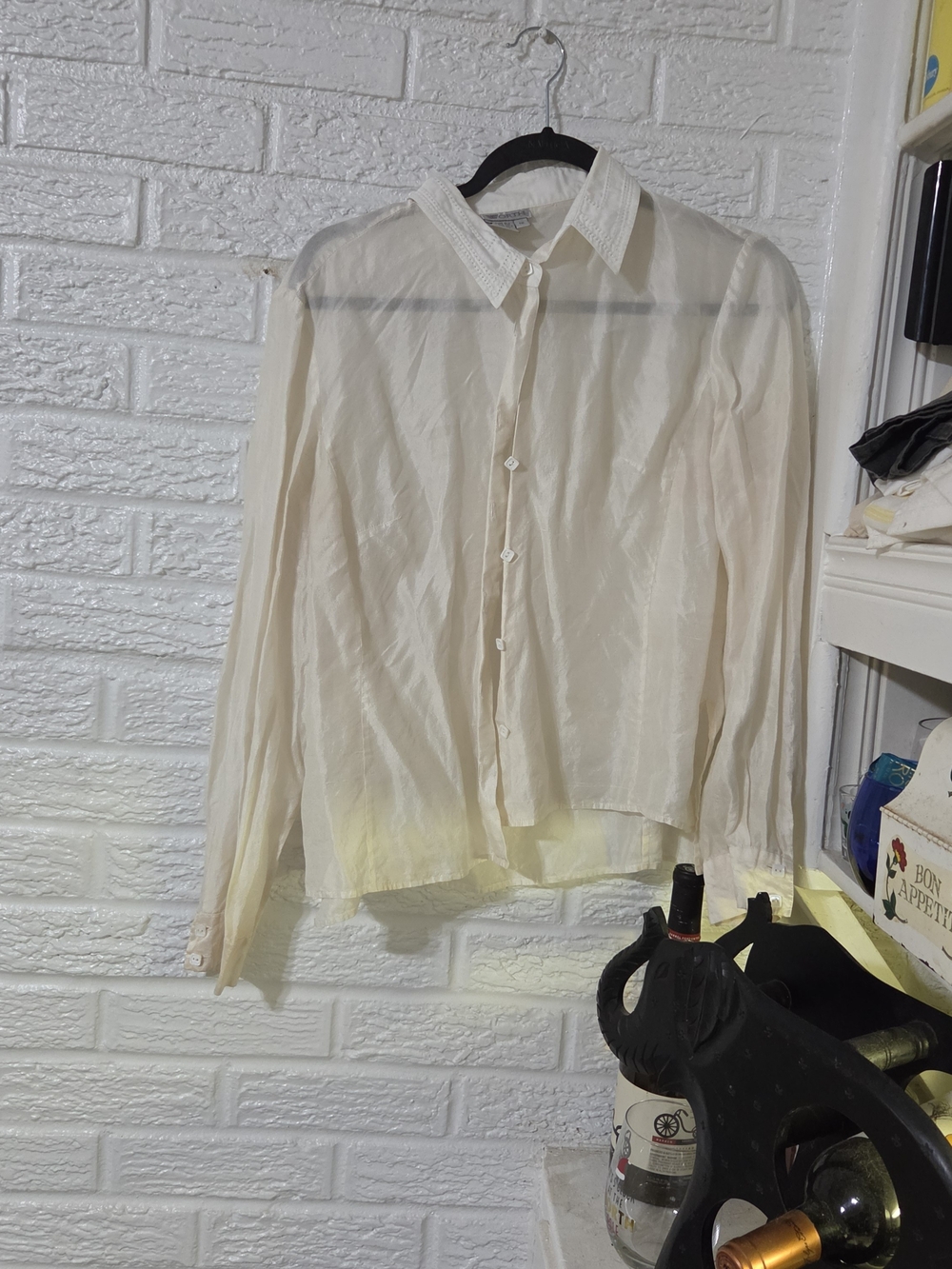 Vintage Worth Cream Silk Button-Front Blouse